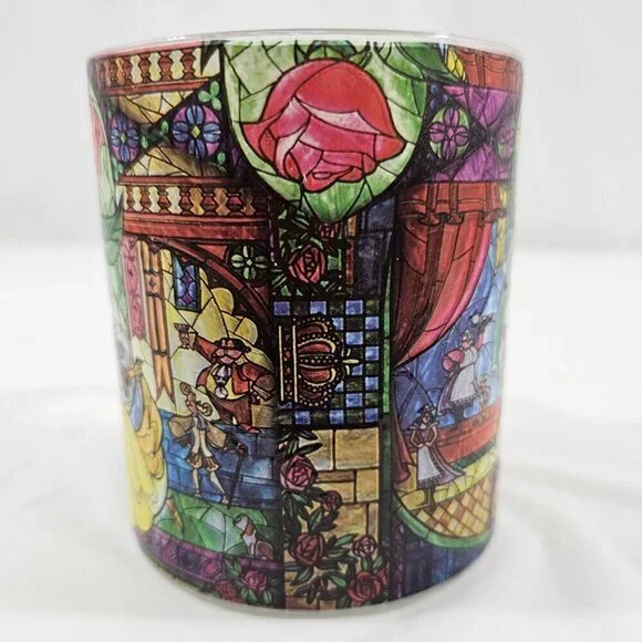 Disney Beauty & The Beast Belle Rose Window 17.5 Oz Stained Glass Coffee Tea Mug - Picture 14 of 17